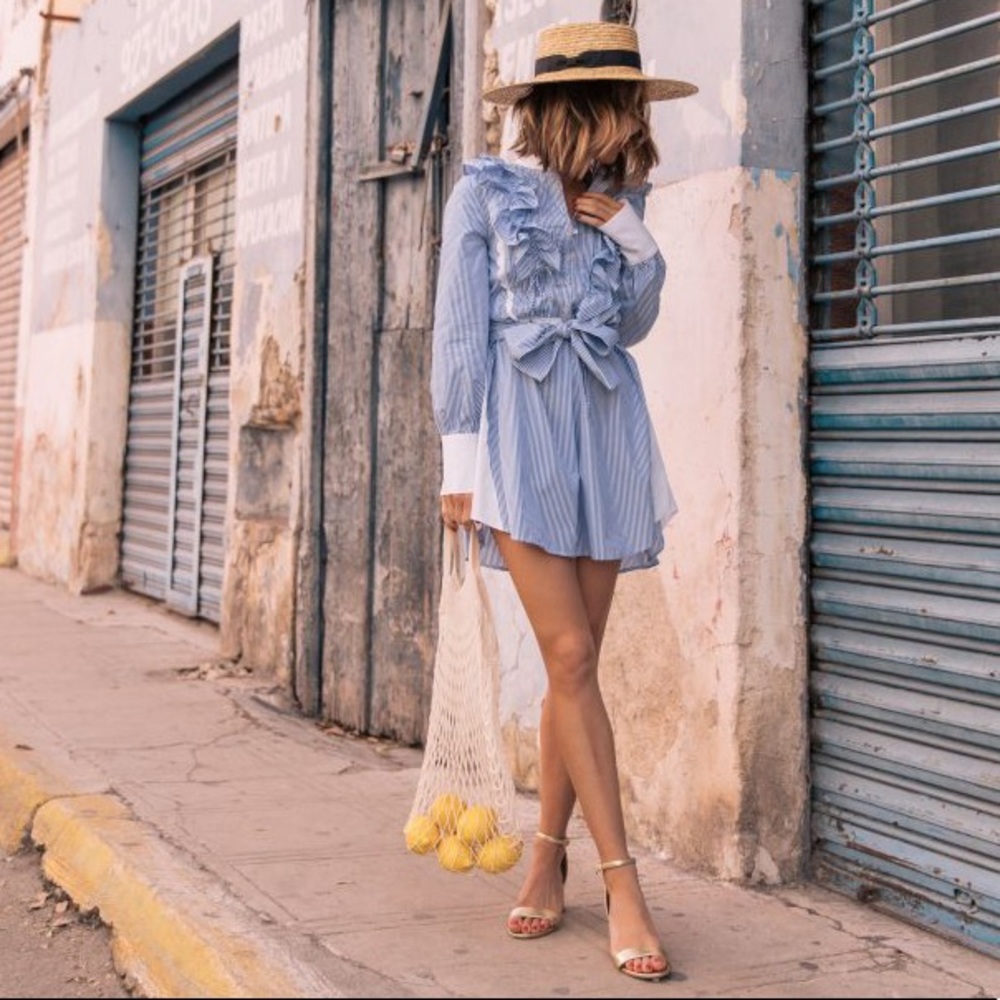 Marissa Webb ruffle striped blue sleeve dress - Picture 6 of 7